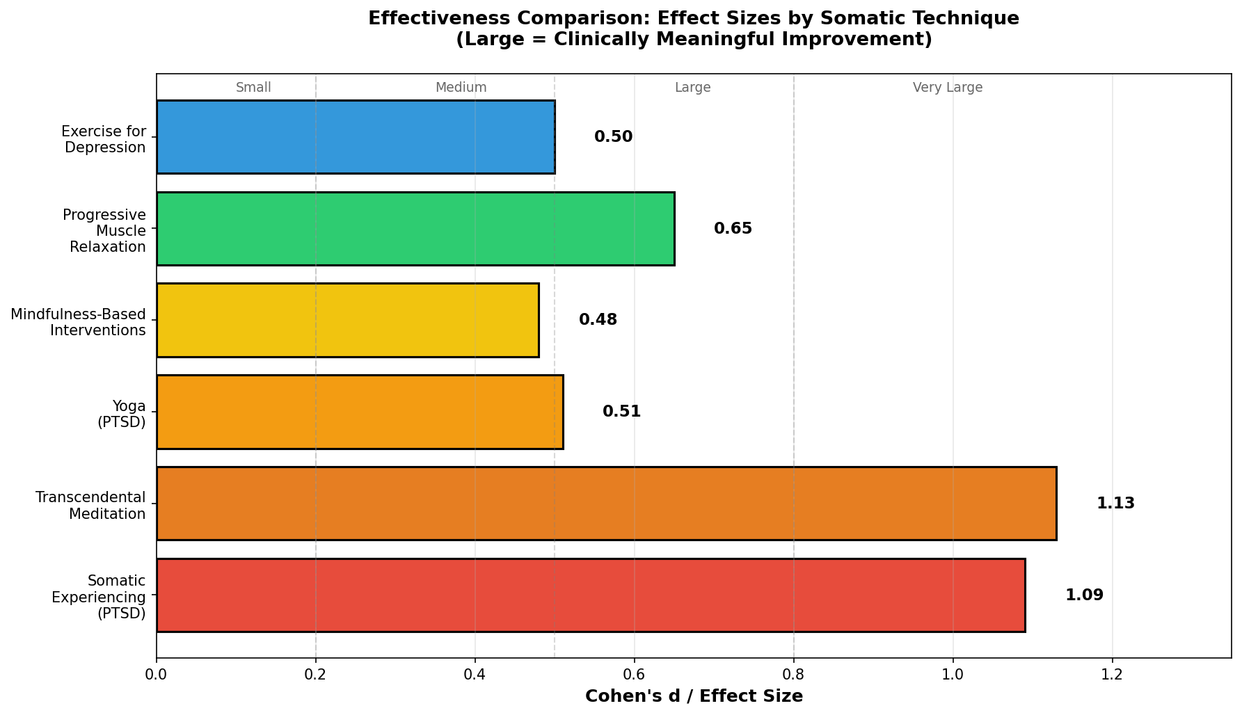 Chart showing effect sizes for different somatic techniques
