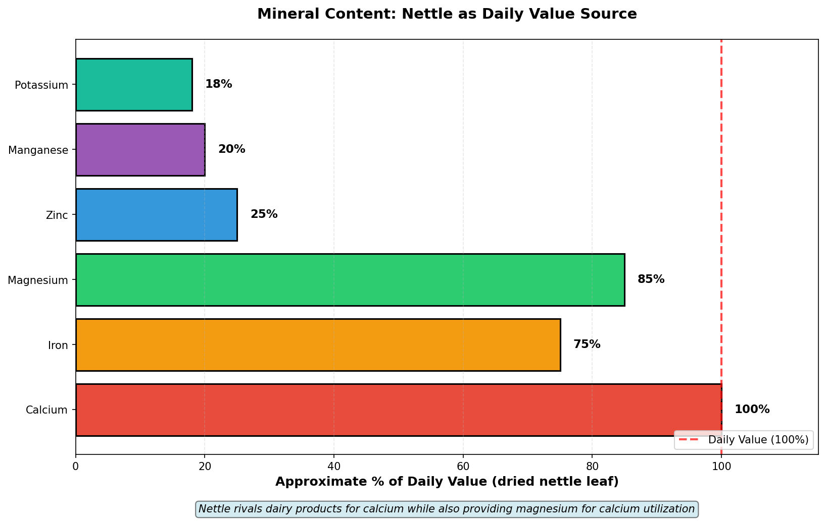 Mineral content and daily value supply from nettle leaf